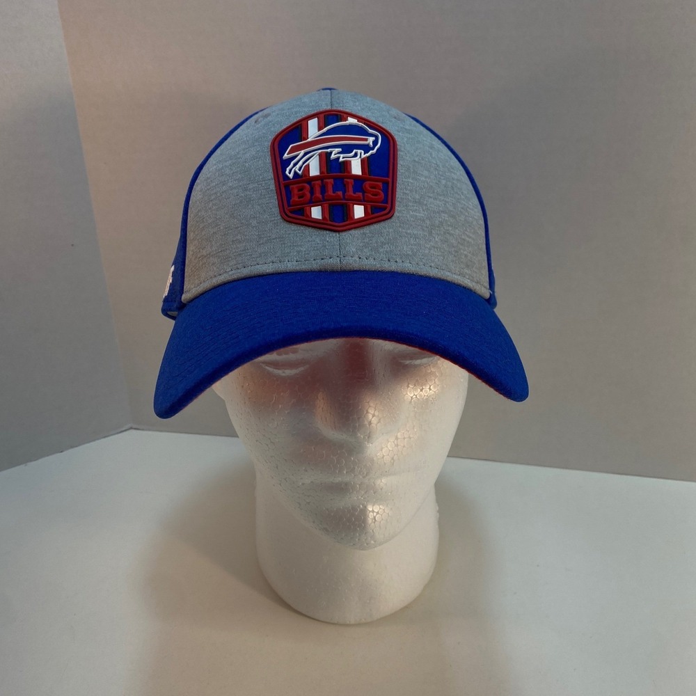 Buffalo Bills Hat Mens Medium Large New Era Blue Grey 39THIRTY Stretch Fit Cap